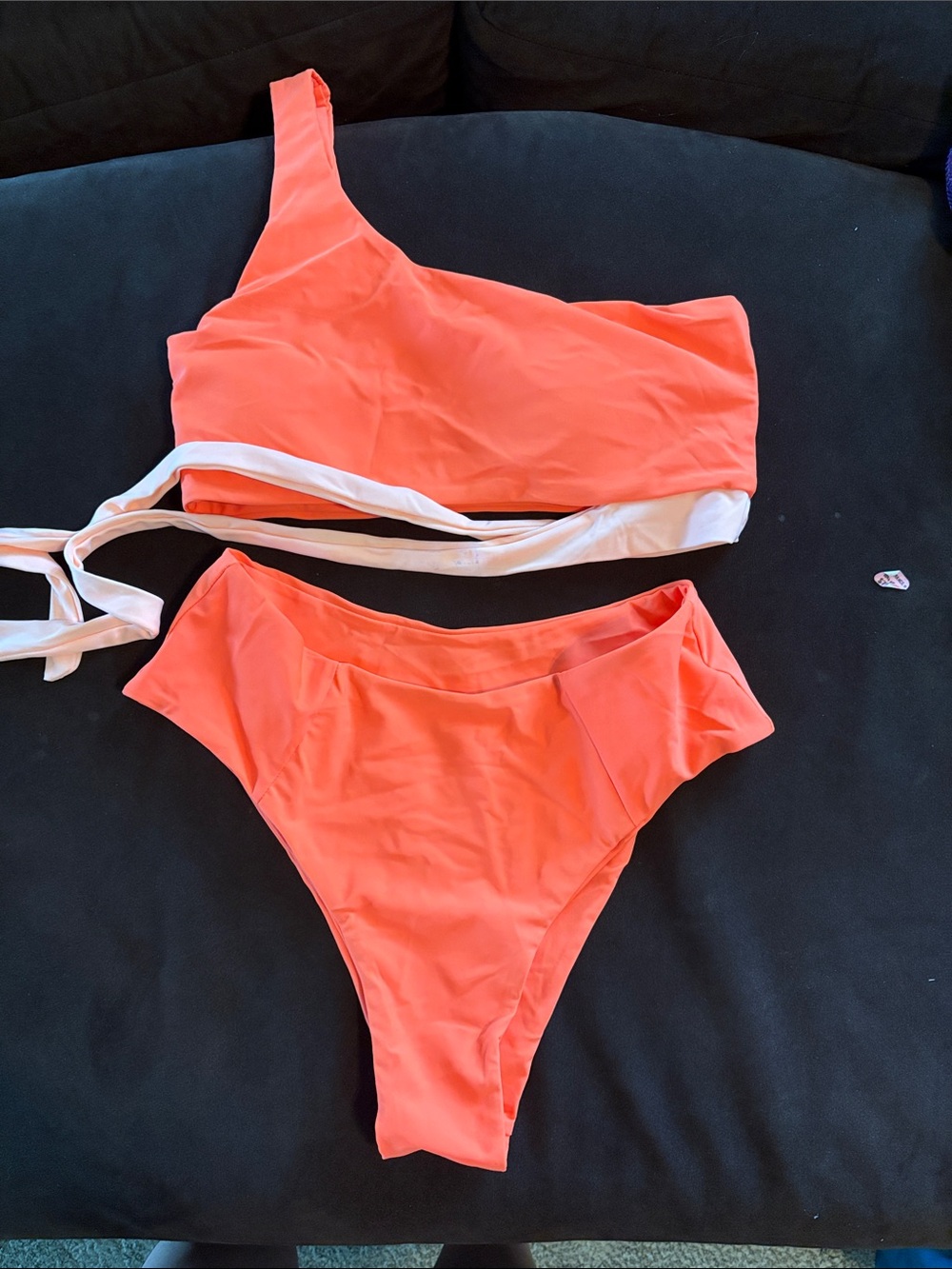 Neon Coral One-Shoulder Bikini Set